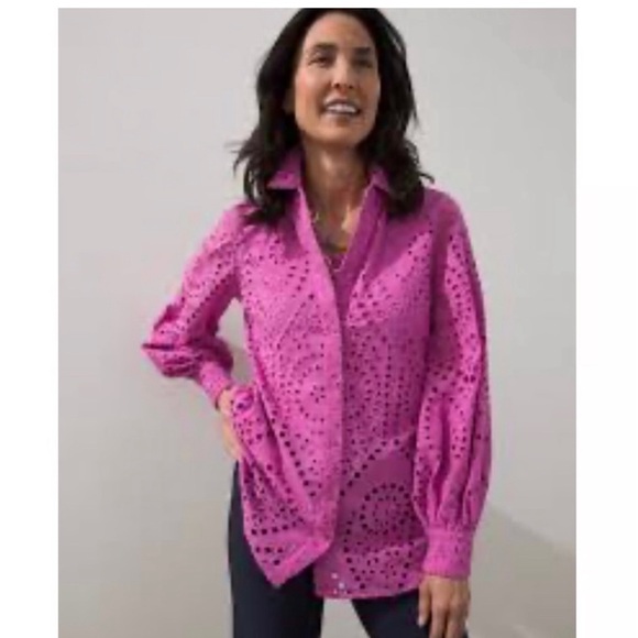 Chico's Vibrant Pink Eyelet Blouse - Picture 2 of 4